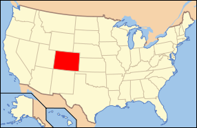 Map of the United States of America USA showing the location of Colorado.