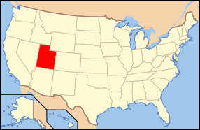 Map of the United States of America USA showing the location of  Utah.