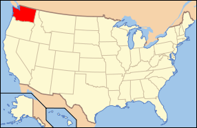 Map of the United States of America USA showing the location of Washington State.